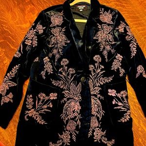 Gorgeous Johnny Was Workshop Black SilkVelvet Pink Embroidered Jacket Blazer XS